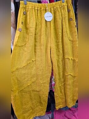 Vieira Mustard Yellow Linen Wide-Leg Pants